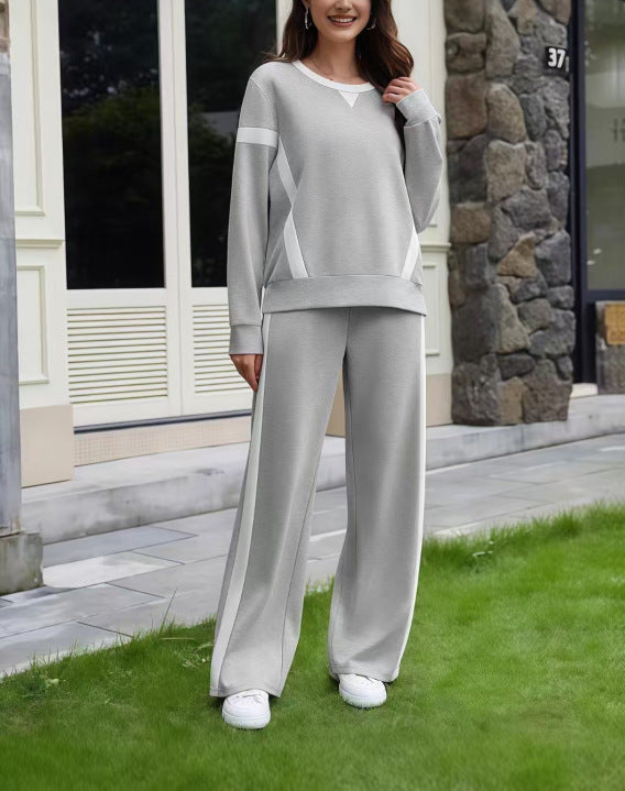 Women's Contrast Patchwork Sports Side Striped Two-piece Set Sweatshirt Fashion Casual Suit