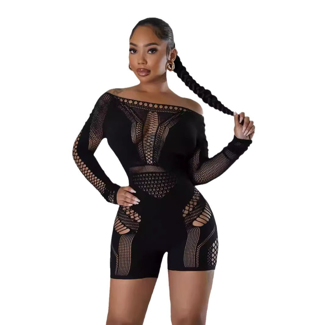 Women's Autumn Solid Color Long Sleeve Hollow Sexy Women's Jumpsuit/clothing