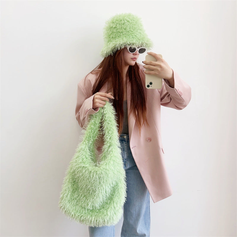 Large Capacity Cotton Candy Macaron Color Shoulder Bags