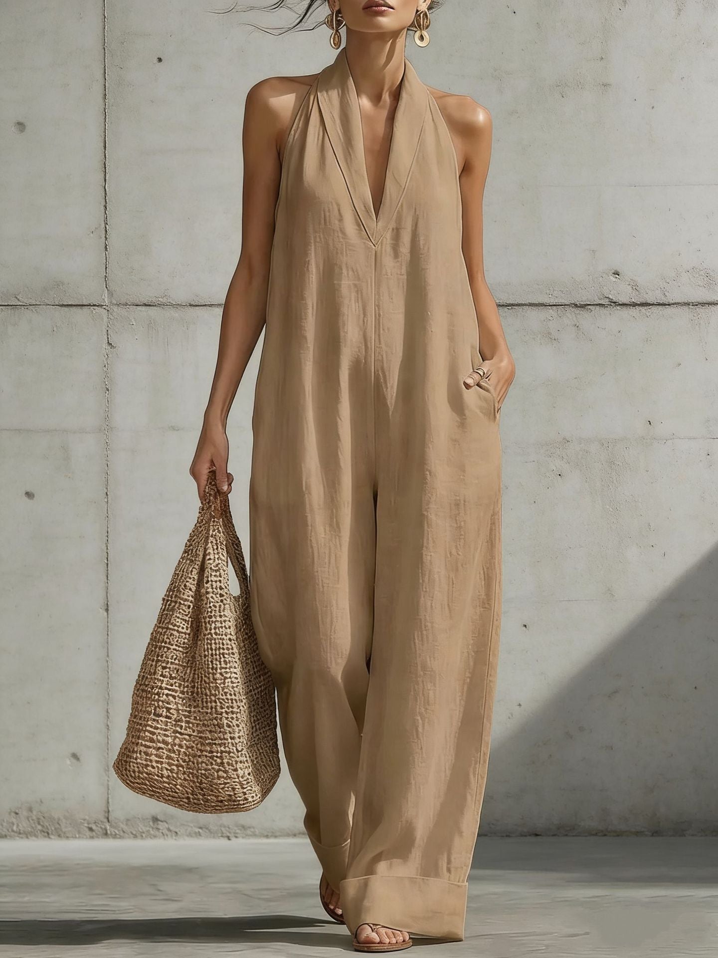 Women's Cotton Linen Simplicity Elegant Sleeveless Casual Women's Jumpsuit/clothing