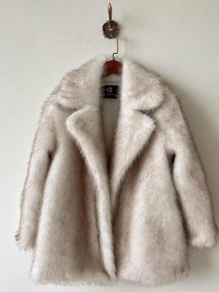 Women's Fur Warm Collar Imitation Overcoat Mid-length Coats