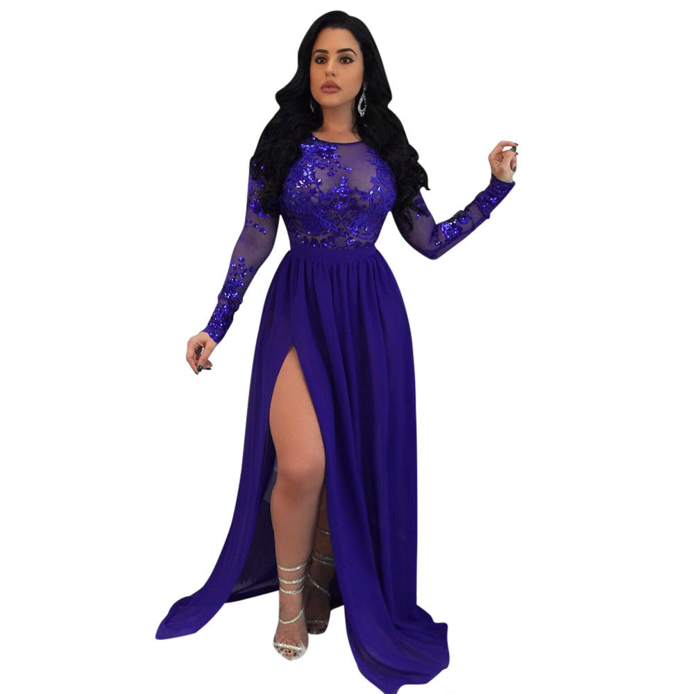 Sexy Backless Sequined Lace Mop Split Dresses