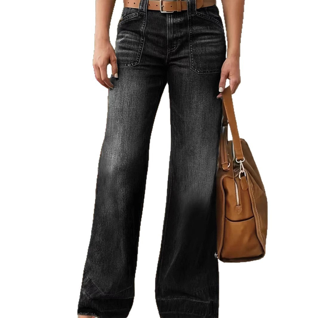 Women's Spring Slimming Wide Leg Temperament Women's Jeans