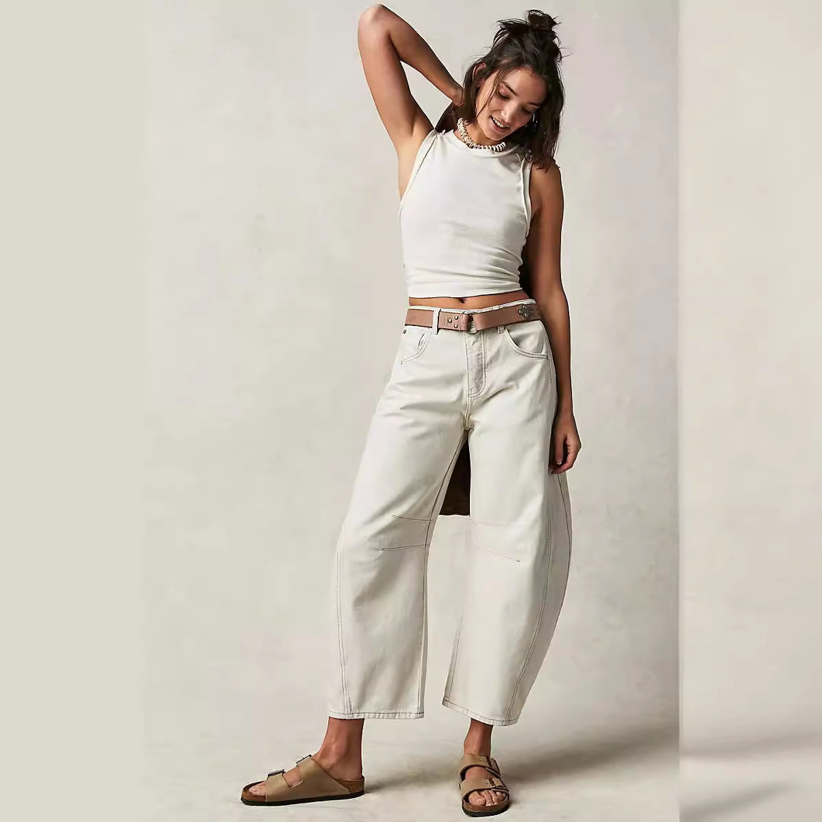 Women's Casual Loose Waist Washed Denim Trousers American Women's Jeans