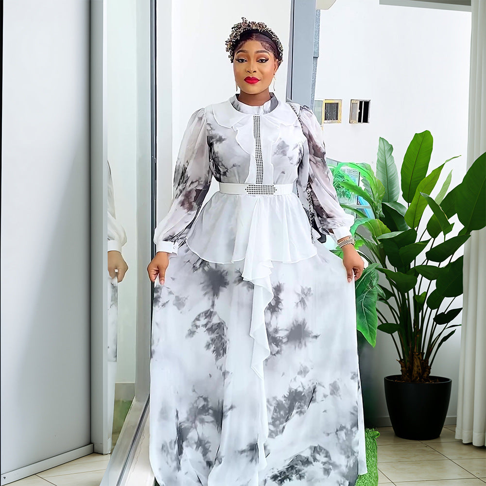 Retro Long Ruffled Dress African Printed Dresses