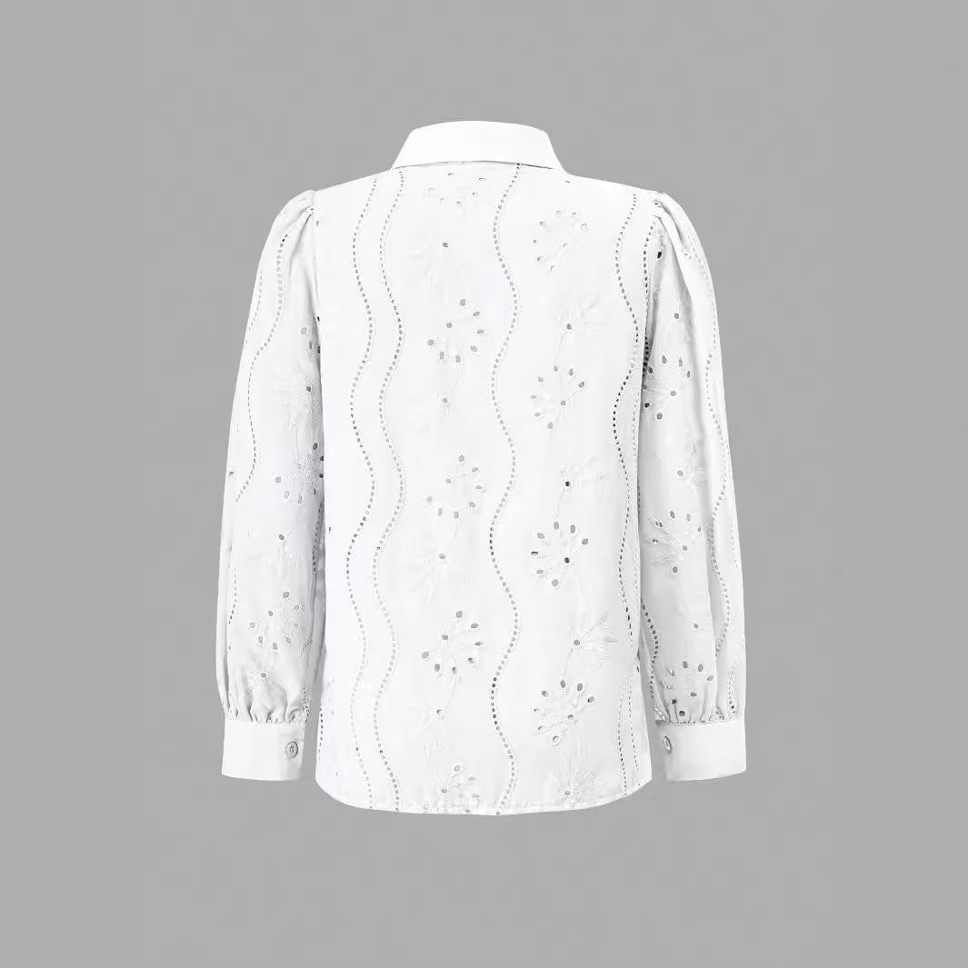 Women's Single-breasted Solid Color Embroidered Long-sleeved Lapel Sweaters