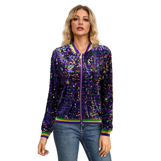 Women's Long Sleeve Sequin Fashion Trendy Baseball Jackets