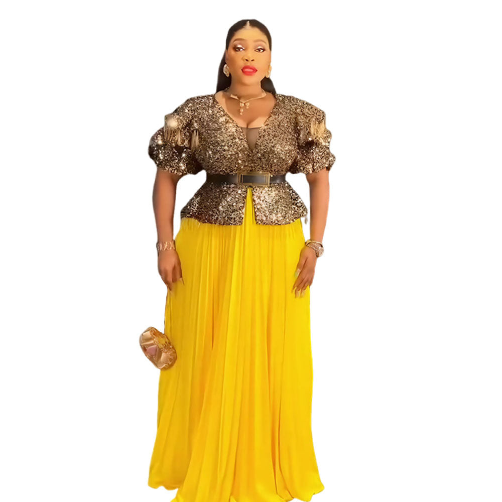 Women's Party Dress Elegant African Wear Sequins Dresses