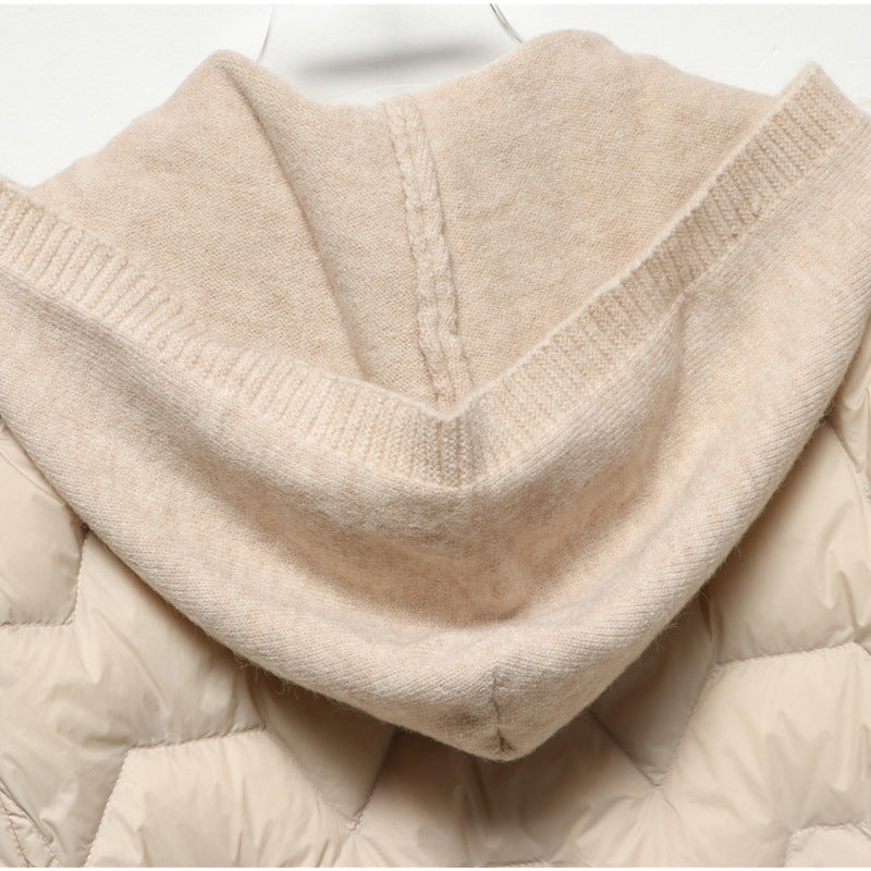 Women's Down Knitted Hooded Breasted Lightweight Shorts