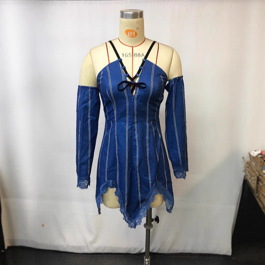 Women's Retro Western Denim Striped Printed Casual Dresses