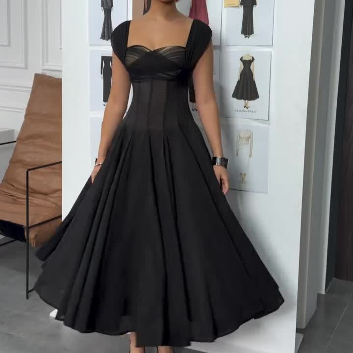 Women's French Gentle Cinched Sleeveless Large Swing Dresses