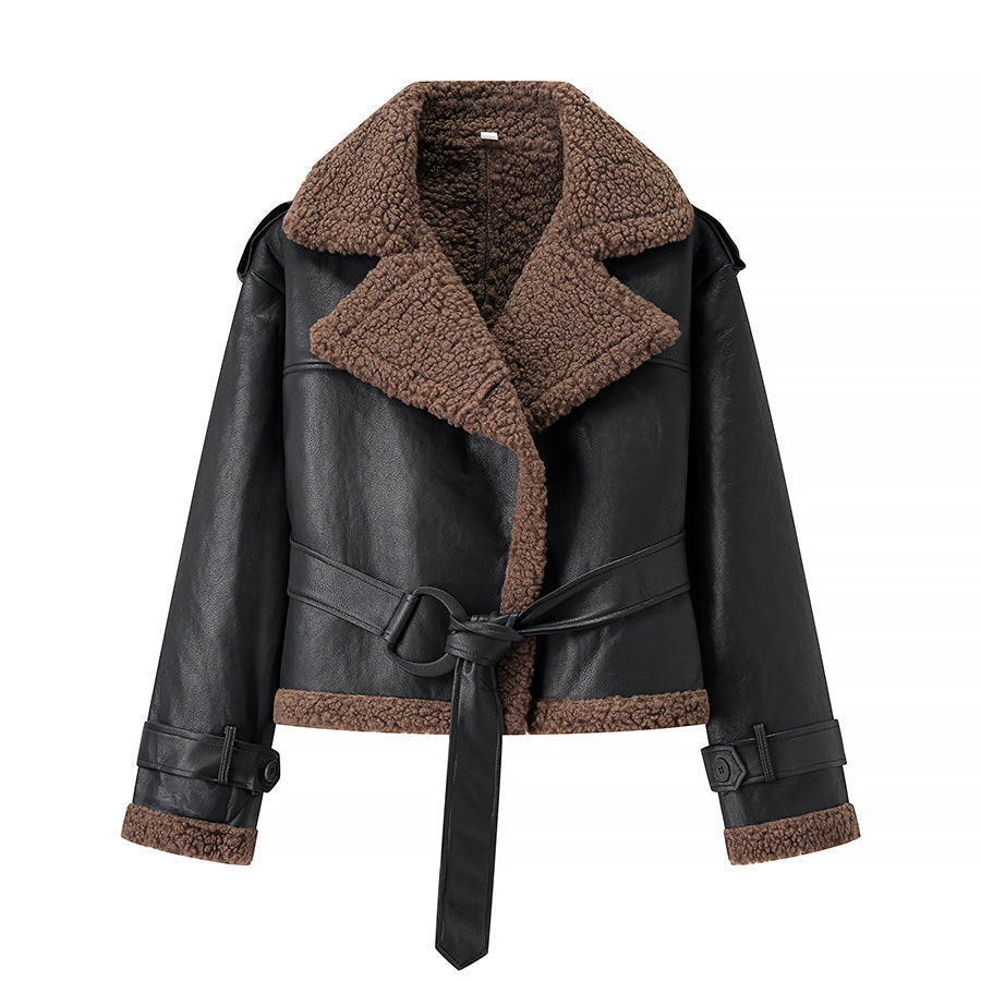 Women's Fashion Temperament With Belt Fur Coats