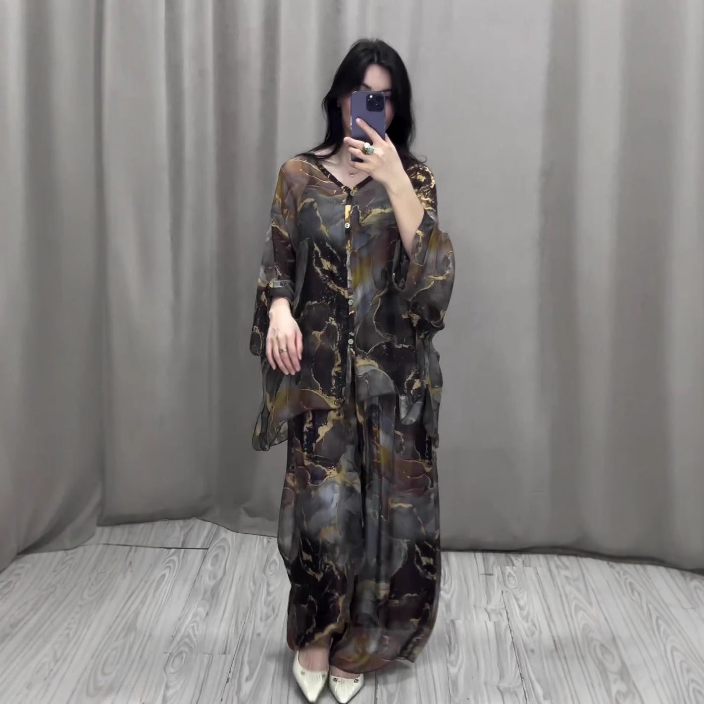 Women's Spring Fashion Printed Shirt Wide Leg Tops