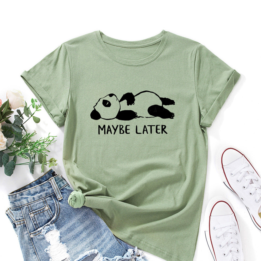 Women's Leisure Panda Printing Loose Round Neck Shorts