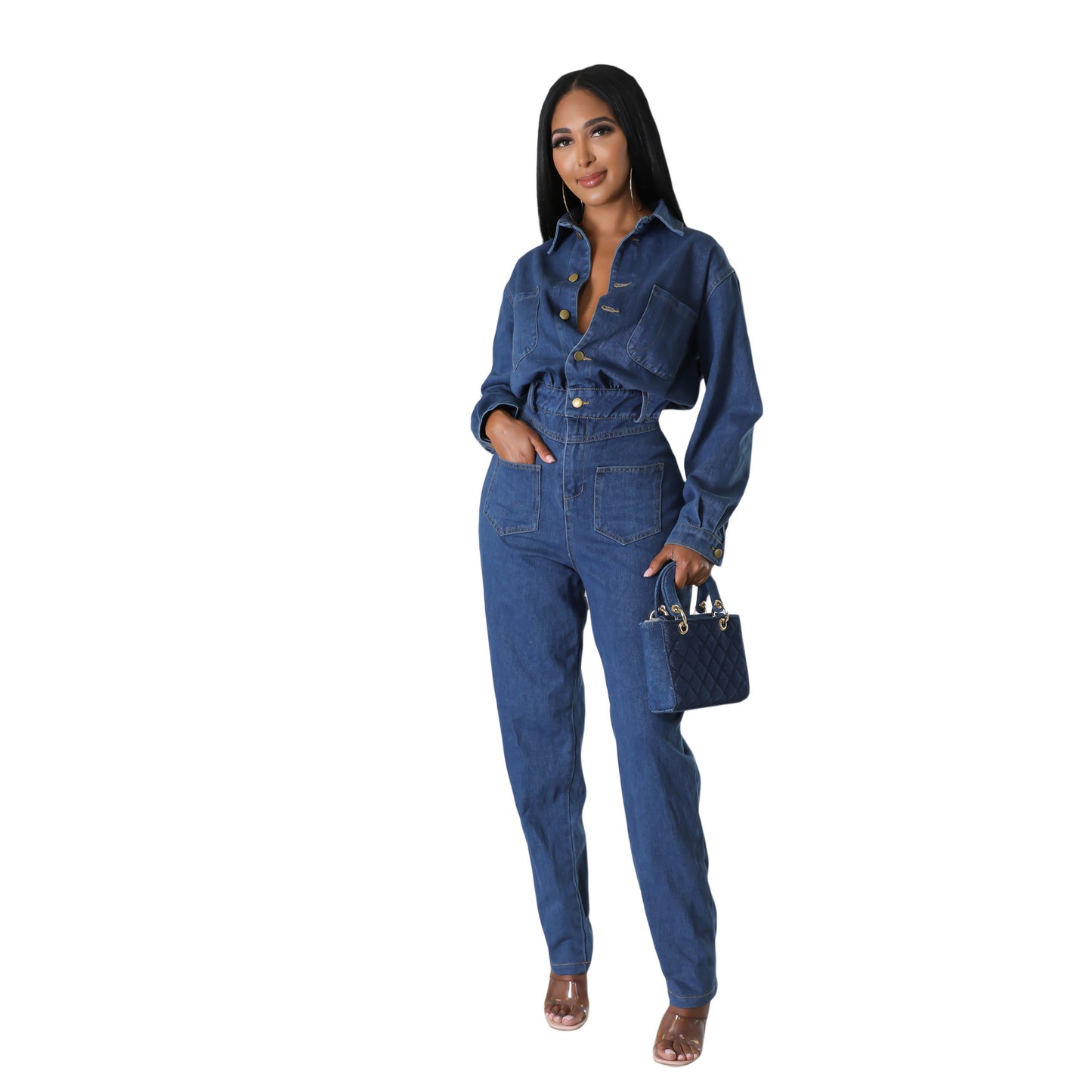 Classic Innovative Versatile Stretch Denim Pocket Jumpsuits