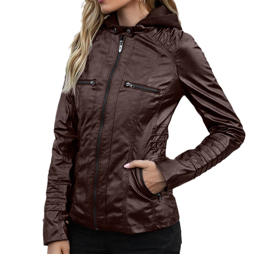 Women's Fashion Detachable Lapel Long Sleeve Solid Color Jackets