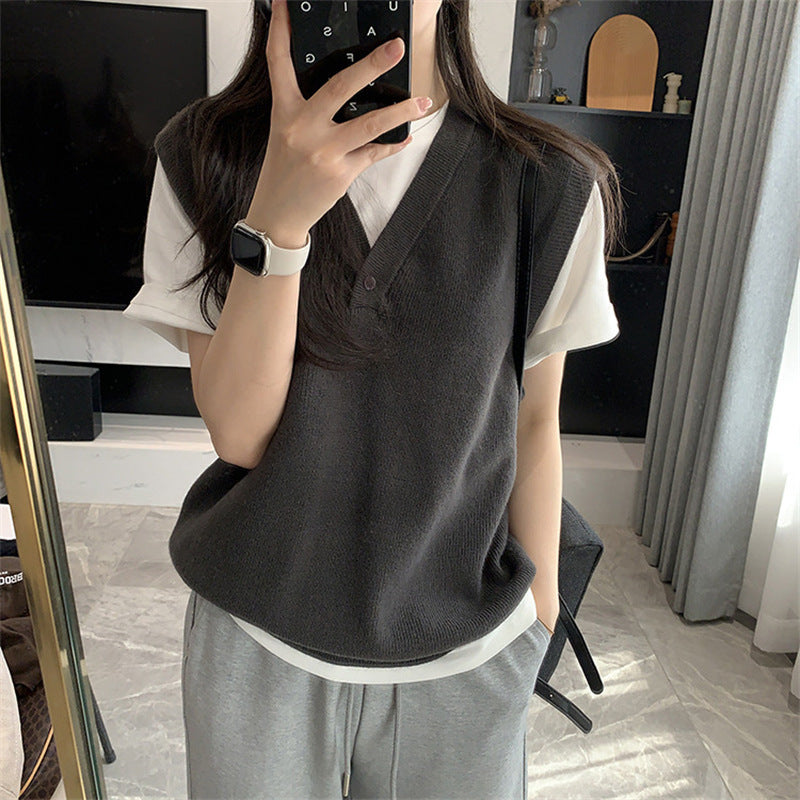 Women's Style Casual Knitted Outer Wear Fashionable Design Sense Vests