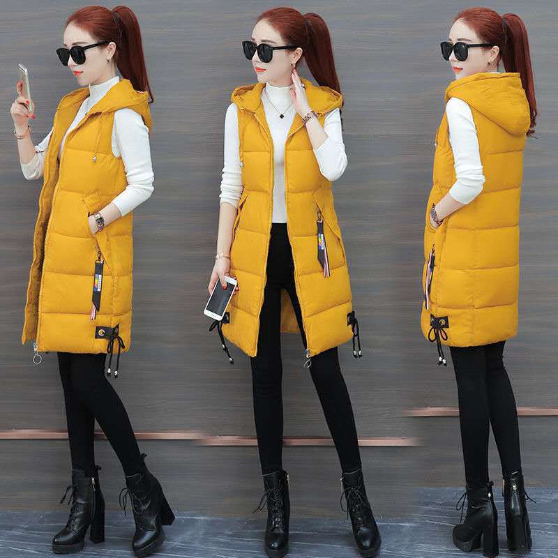 Women's Mid-length Korean Style Fashion Hooded Slim Vests