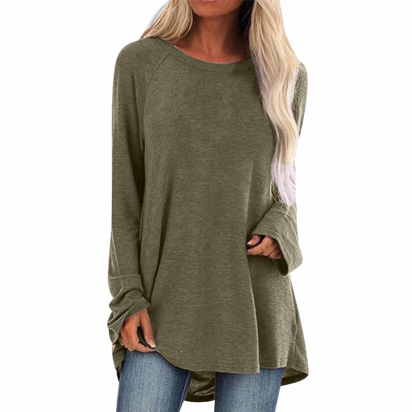 Women's Solid Color Loose Long Sleeves For Women's T-shirt