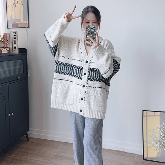 Women's Stitching Design Sense Niche Loose Lazy Knitwear