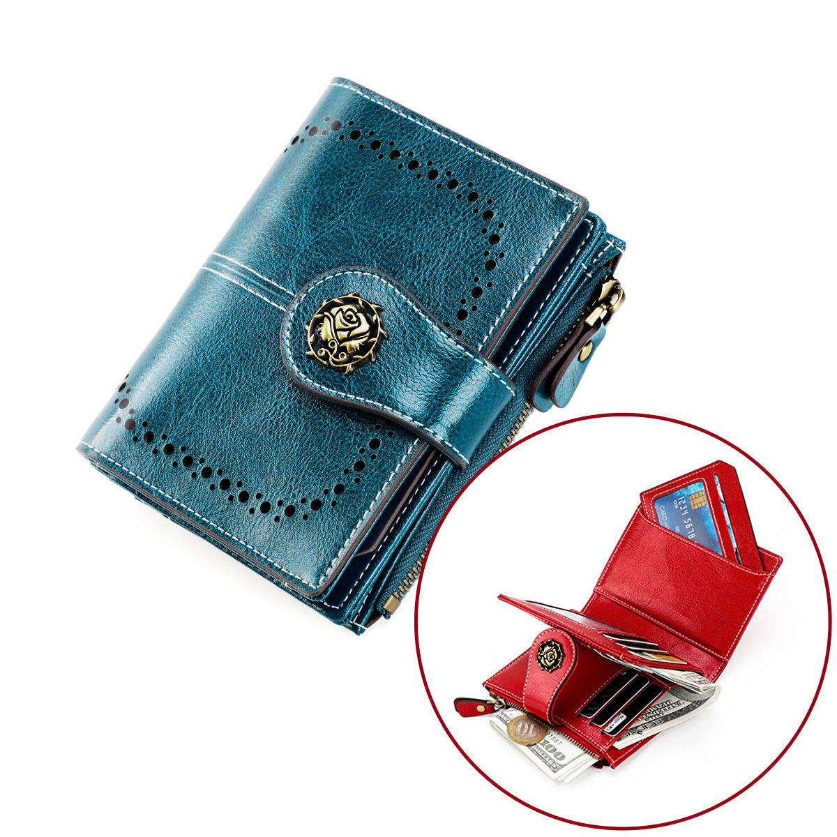 Women's Swiping Short Retro Oil Wax Skin Coin Purses