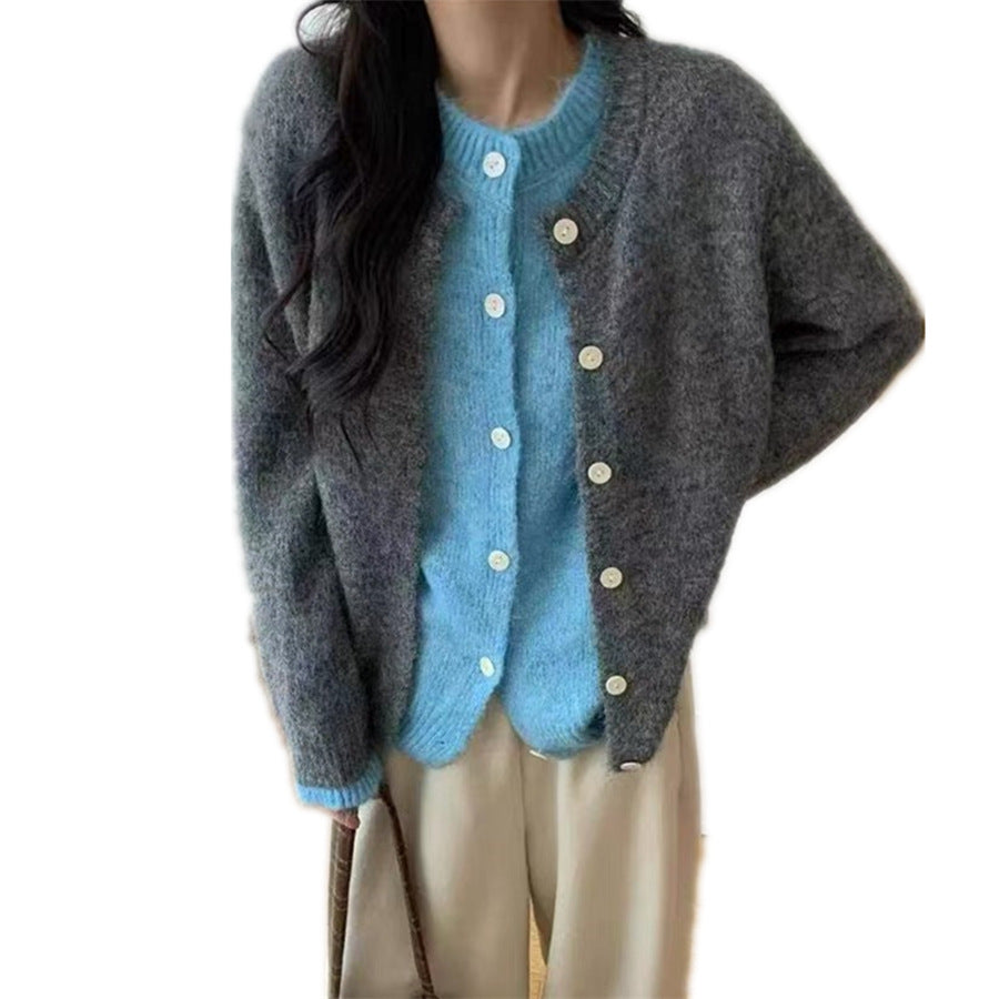 Women's Round Neck Fake Two Pieces Soft Knitwear