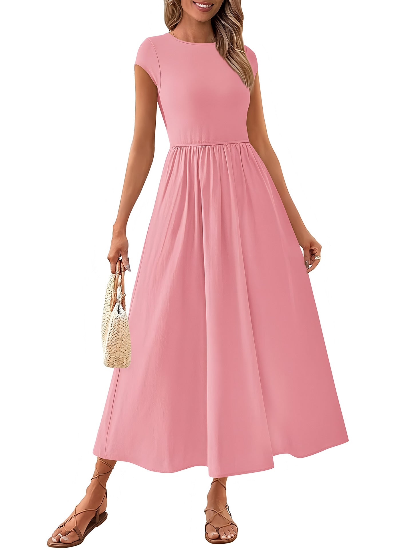 Women's Casual Seaside Vacation Style Cap Sleeve Stitching Dress