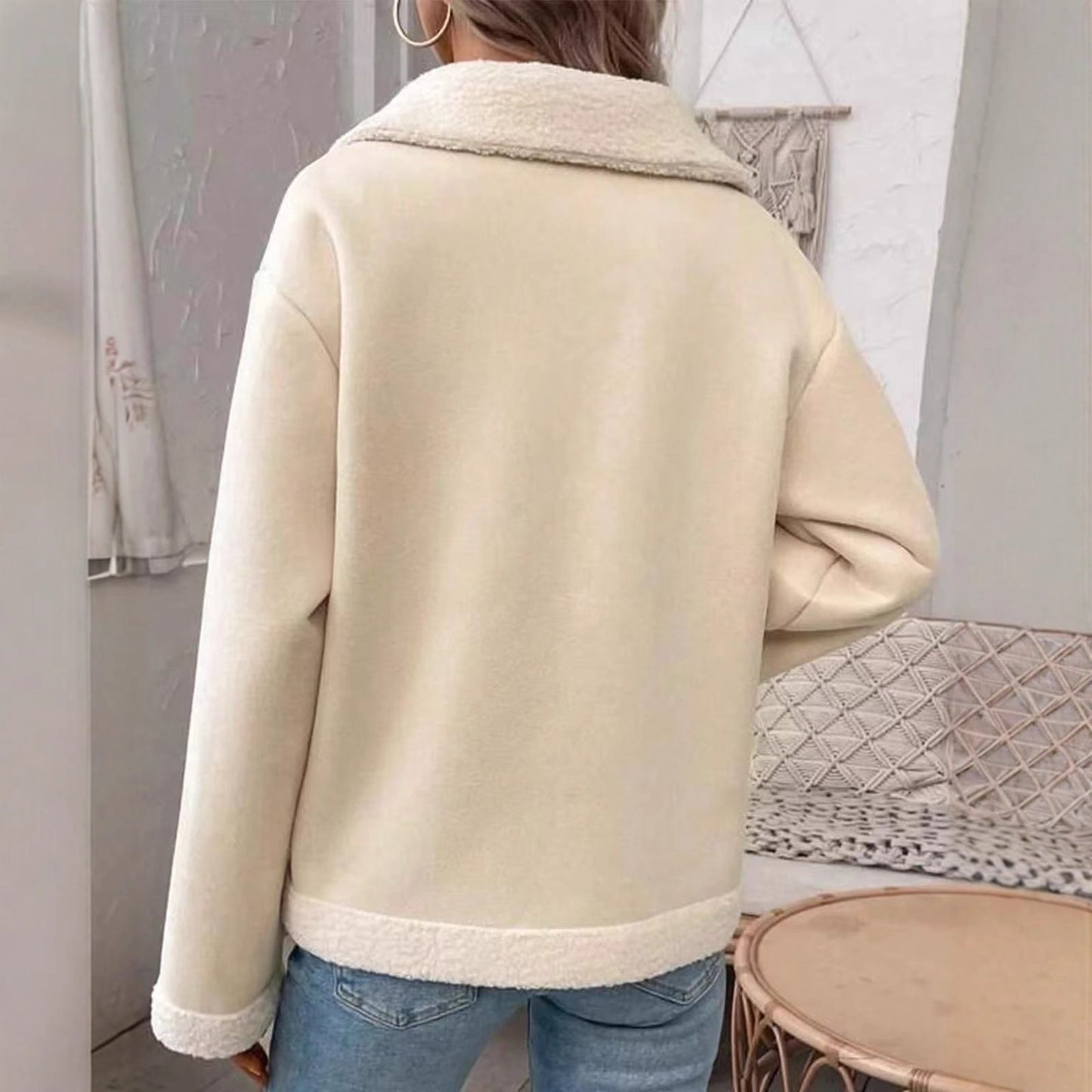 Plush Pure Color Thickened Button Keep Coats
