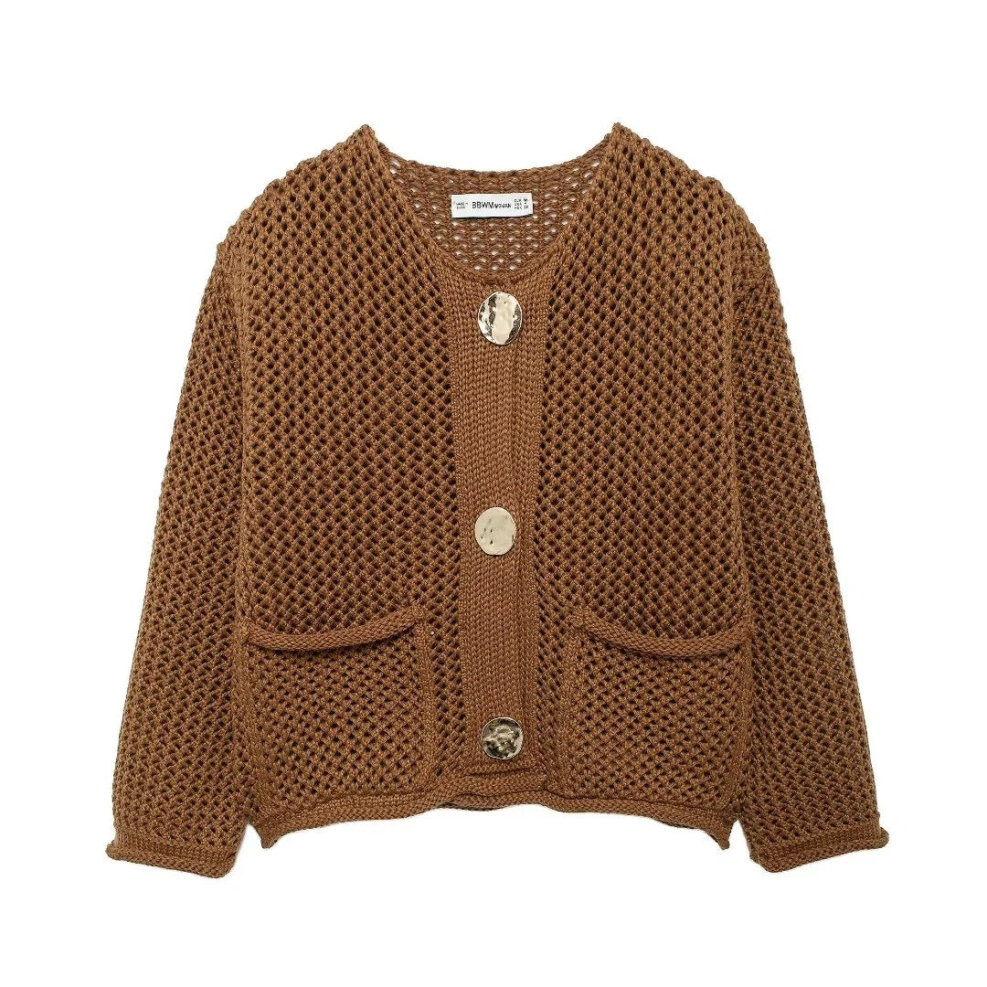Women's Thick Needle Long Sleeve Large Buttons Sweaters