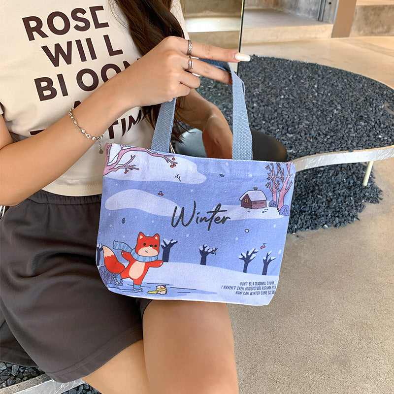 Women's Cute Cartoon Canvas Tutorial Lunch Size Handbags
