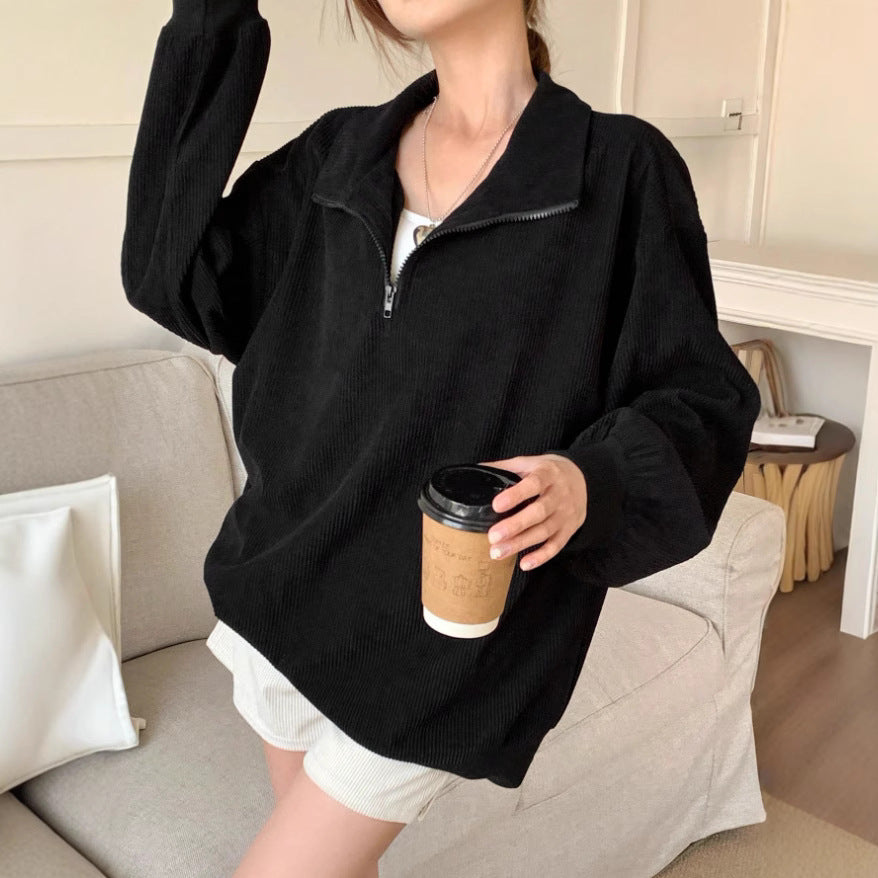Style Stand Collar Sunken Stripe Leopard Sweaters