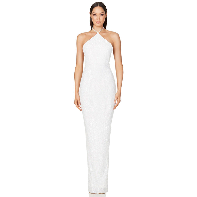 Women's Hot French Dress Split Sequined Hanging Dresses