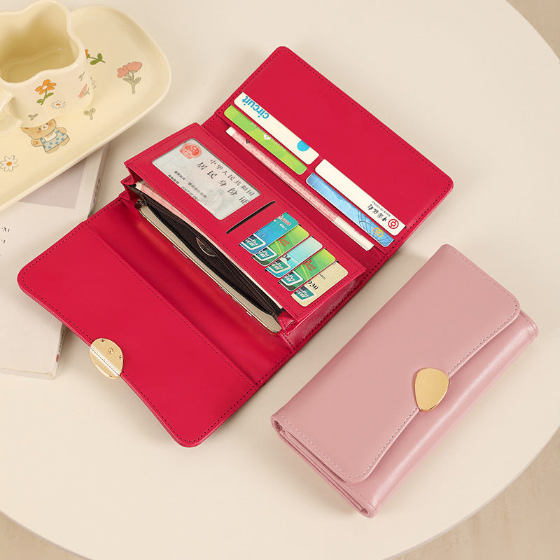 Women's Classic Lychee Pattern Three-fold Long Hand Ladies Wallets
