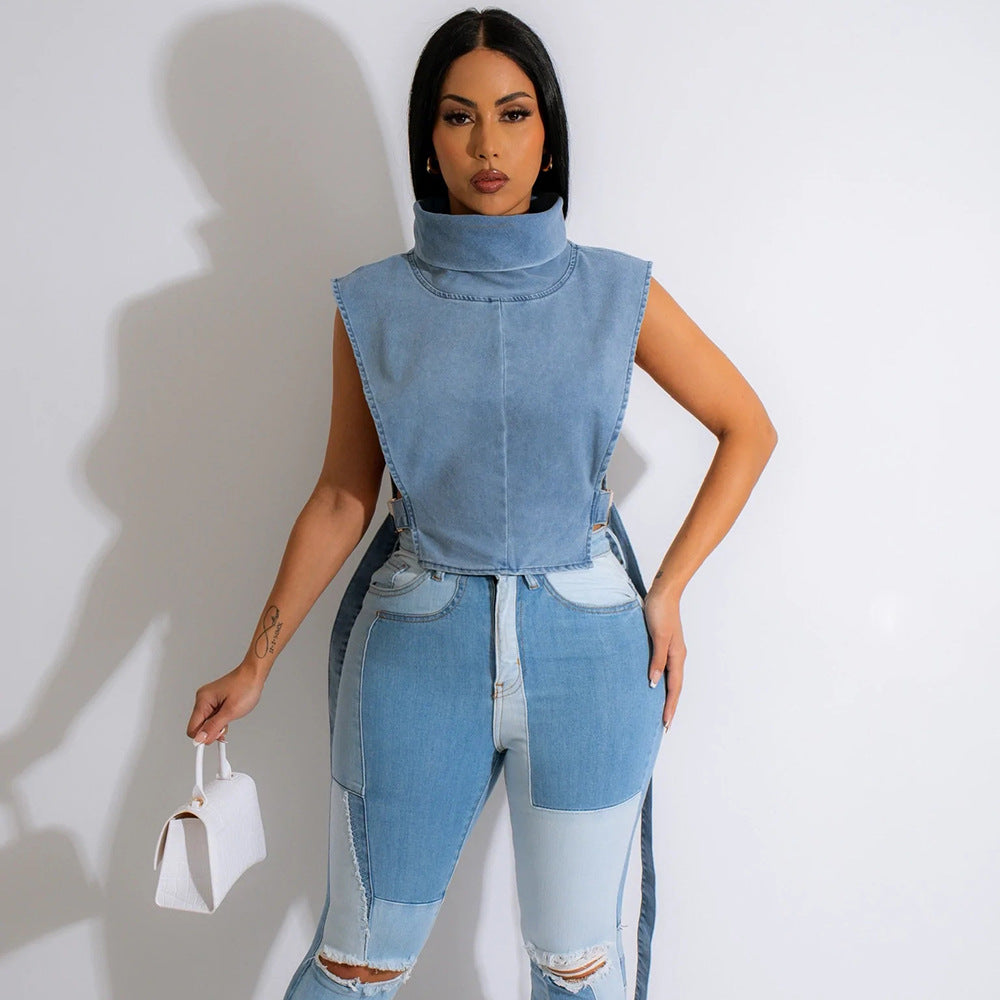 Women's Summer Personality Trendy Lace Up Turtleneck Vests