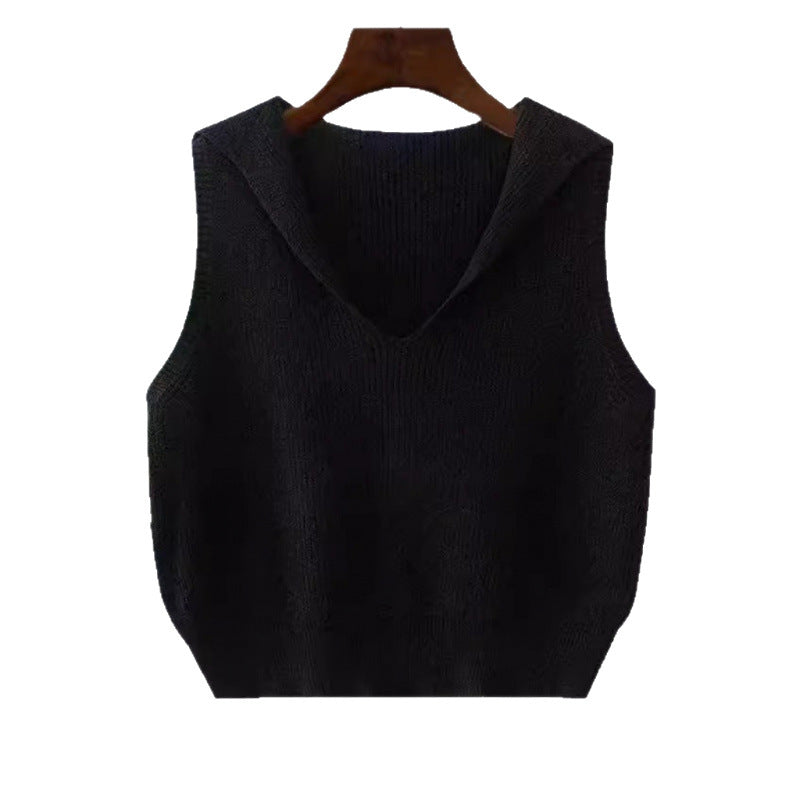 Women's Collar Bandage Dress Knitted Loose Outer Wear Women's Vest