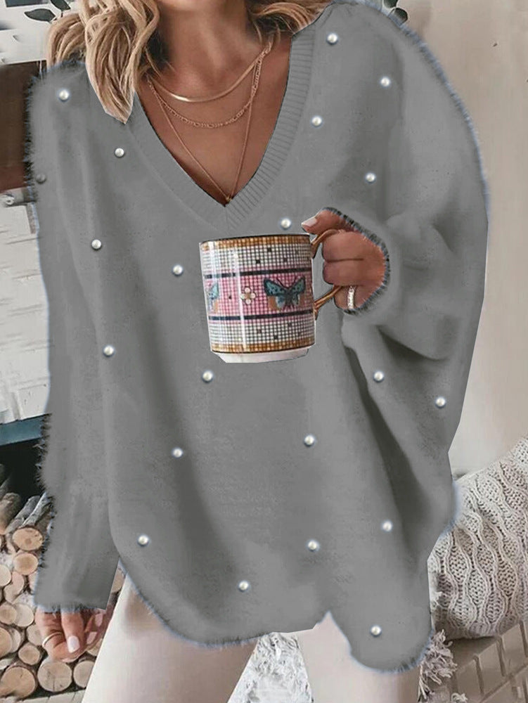 Women's Stylish Casual Solid Color Beaded Sweaters