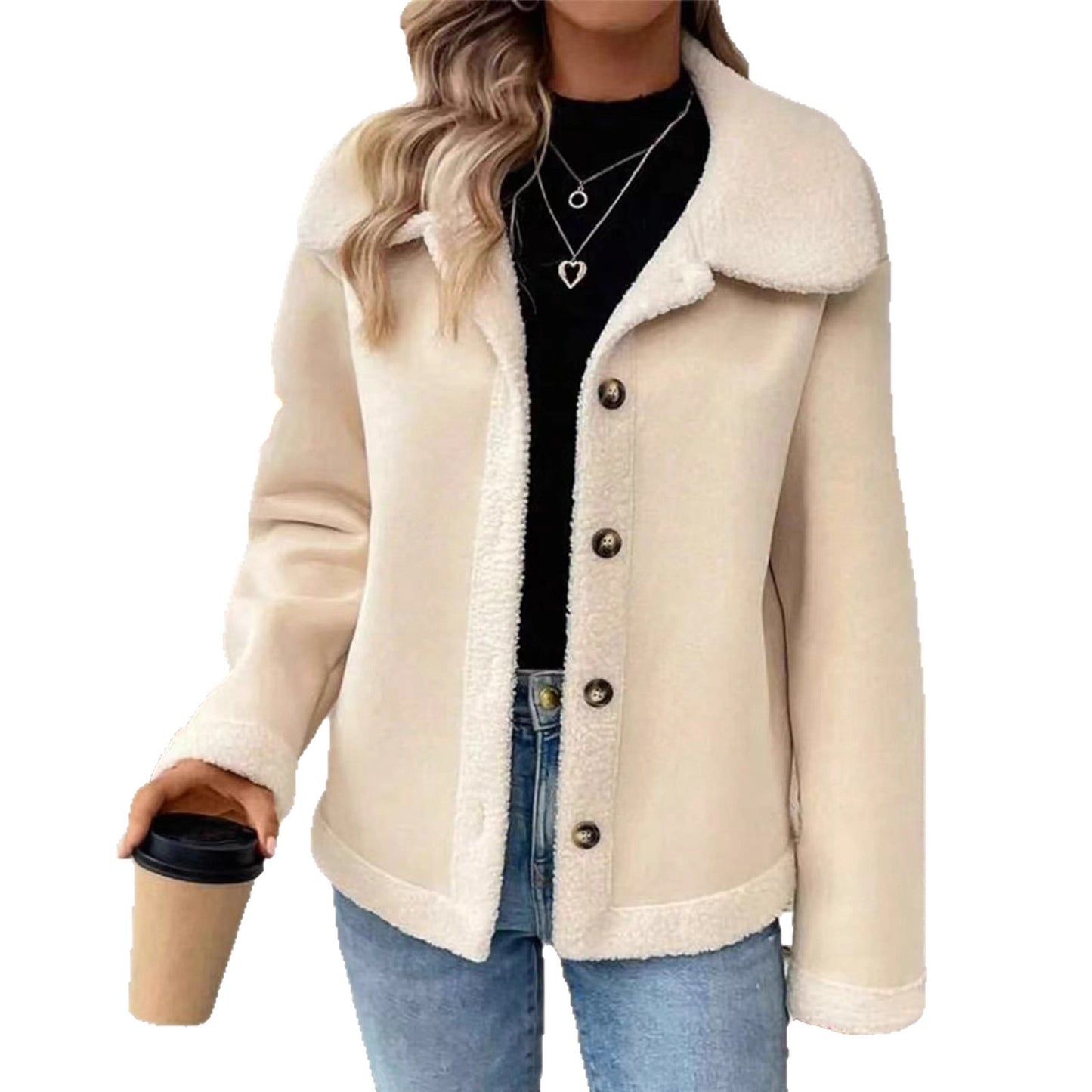 Plush Pure Color Thickened Button Keep Coats
