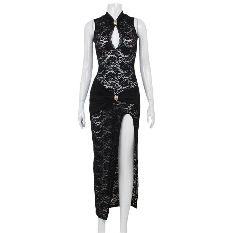 Women's Sexy Fashion Lace High Slit Sleeveless Dresses