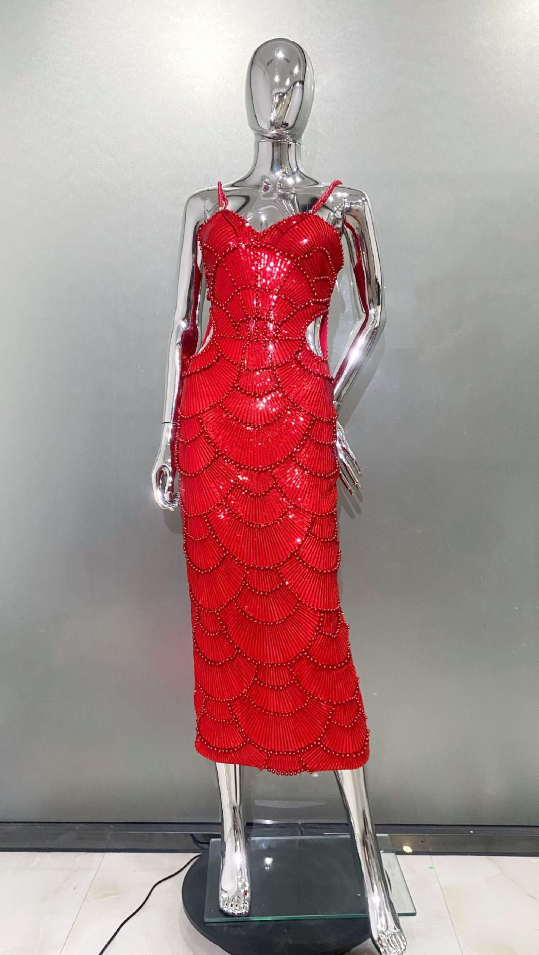 Exquisite Sequin Bead Cutout Sling Dress Dresses