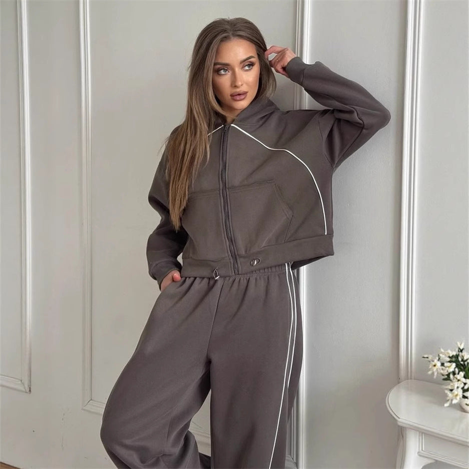 Women's Casual Sports Solid Color Long Sleeve Zipper Outerwear Suits