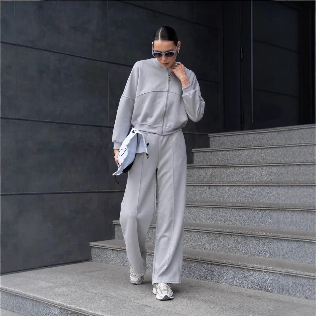 Women's Casual Solid Color Zipper Elastic Two-piece Suits
