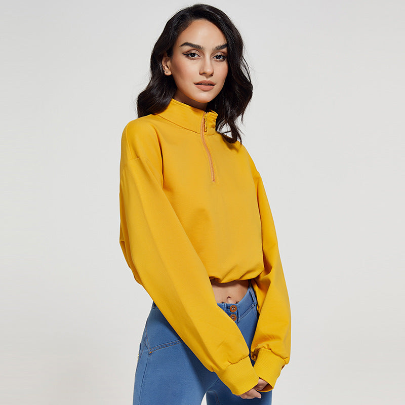 Women's Collar Fitness Sports Loose Zip Drawstring Long Sleeve Yoga Wear Women's Sweater, Sweater