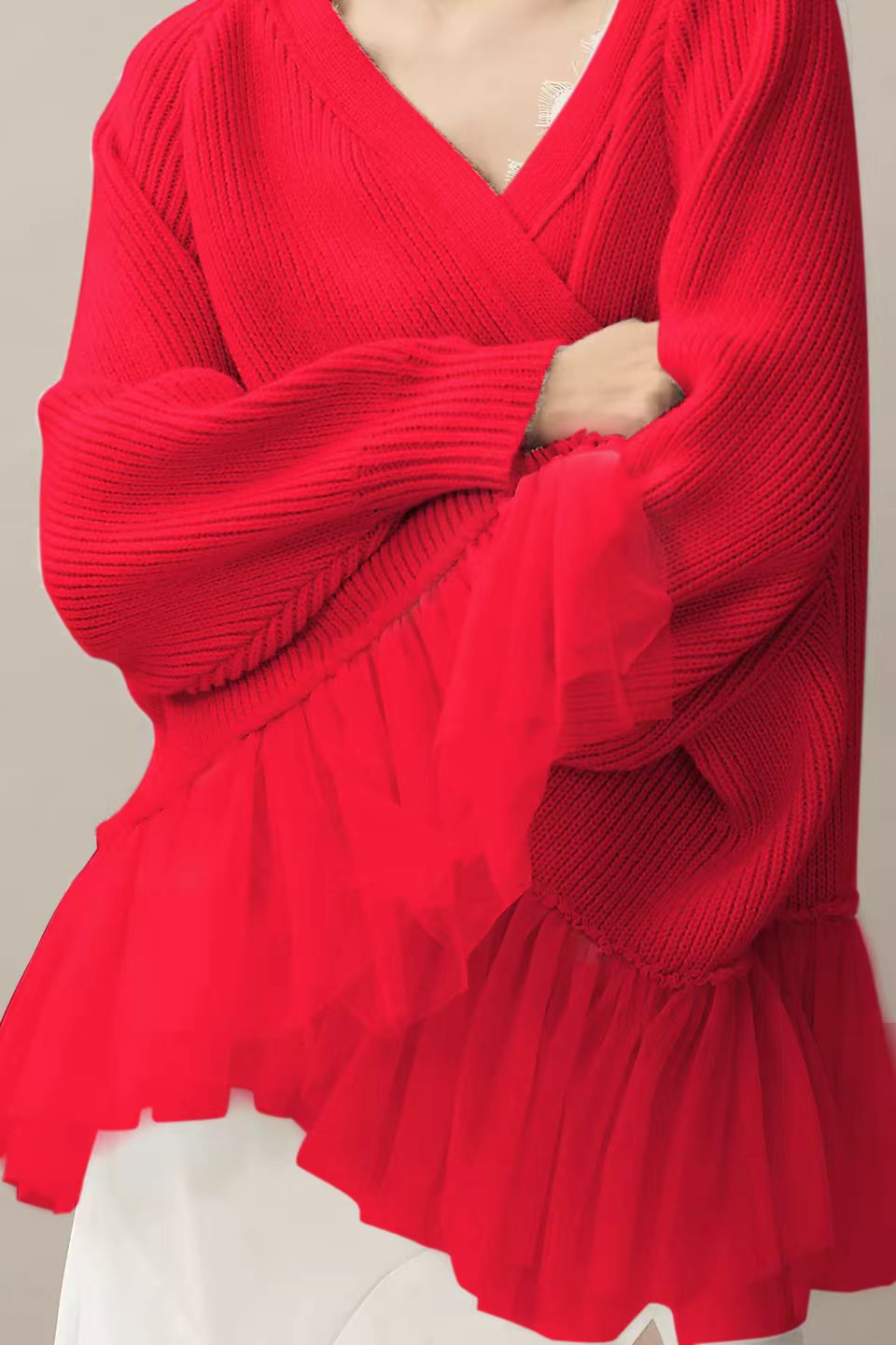 Women's Ruffled Gauze Knitting Long Sleeve Sweaters