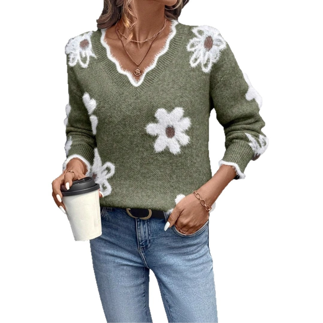 Women's Beautiful Elegant Floral Jacquard Flower Sweaters