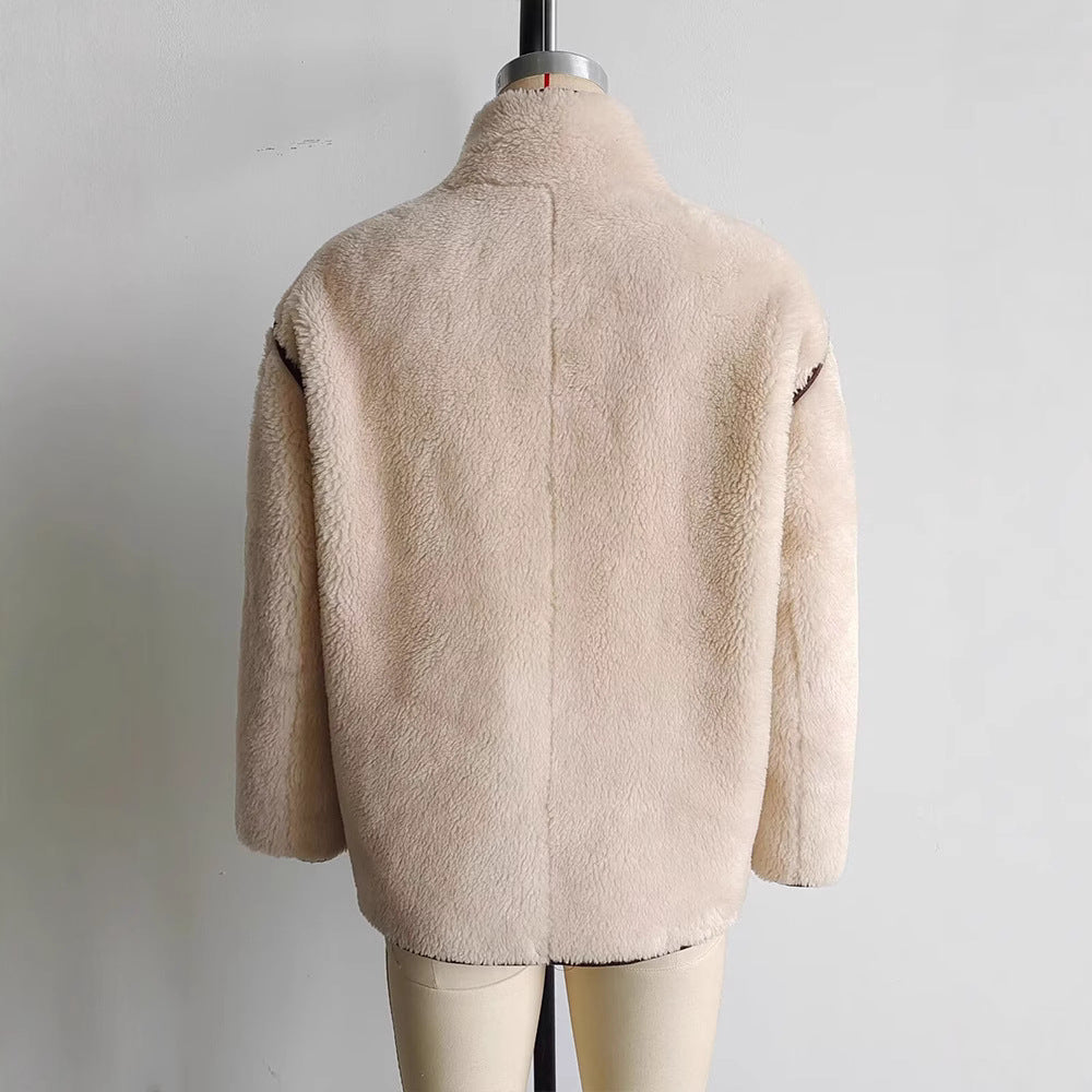 Women's Stand Collar Inlaid Fleece Loose Jackets