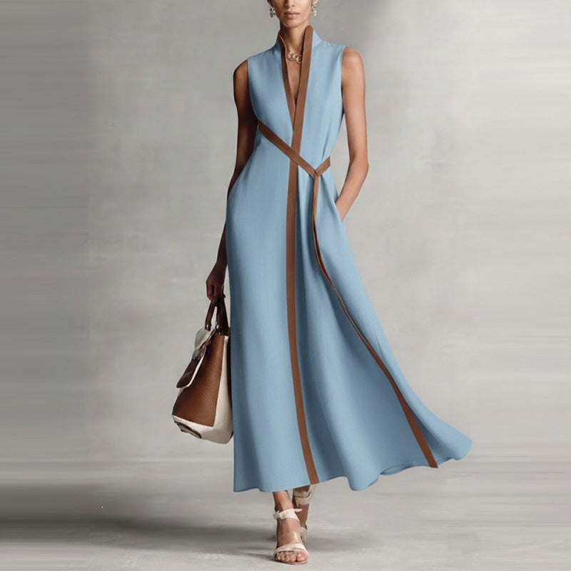 Women's Stand-up Collar Cinched Slimming Temperament Commute Dress