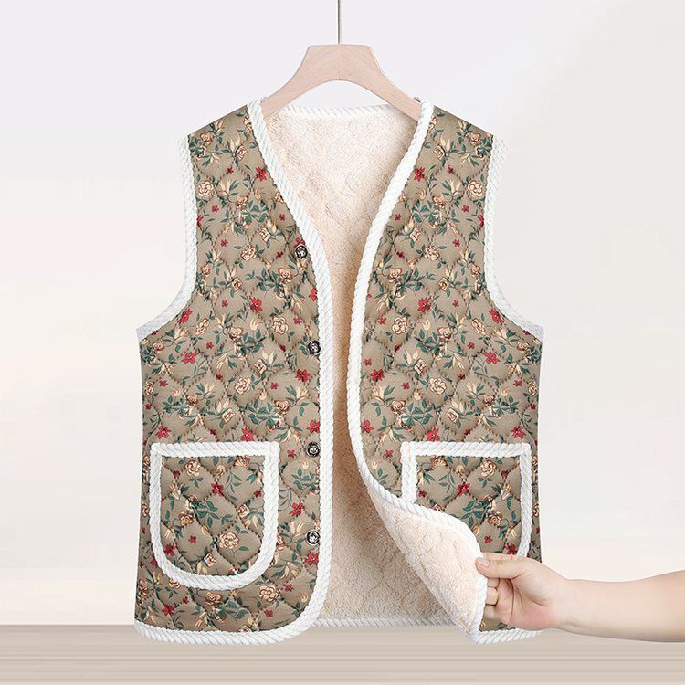 Women's Mother's Fleece Lined Padded Pattern Warm Women's Vest