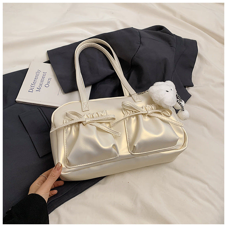 Women's Style Fashion Bow Pleated Glossy Underarm Bags