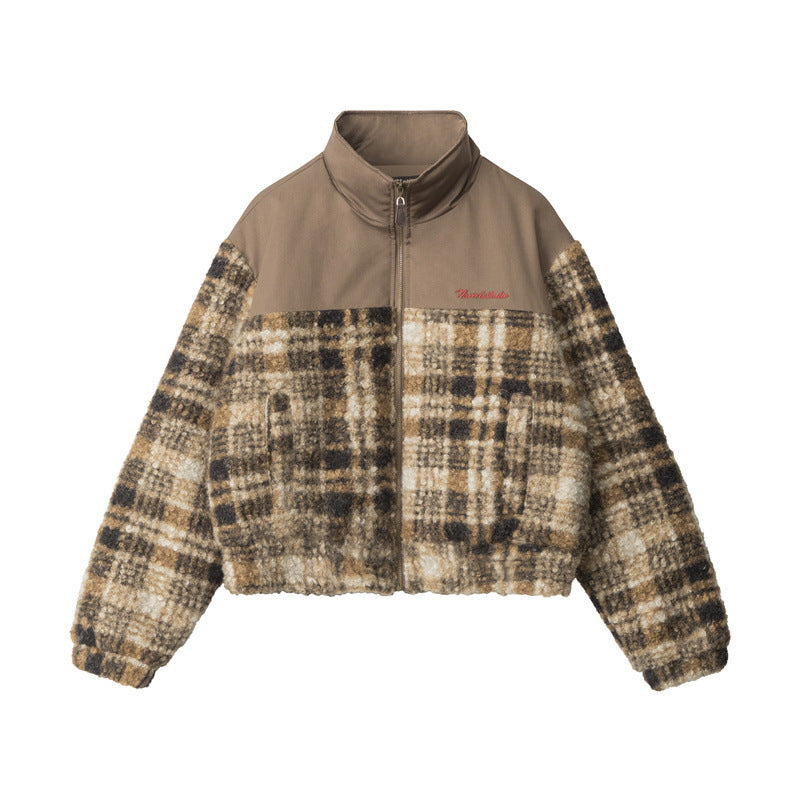 Women's Color Stand-up Collar Zipper Retro Loose Coats