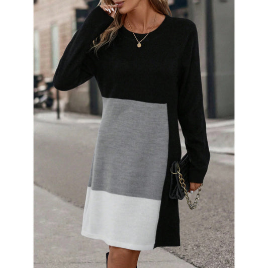 Trendy Stylish Pretty Patchwork Knitting Regular Dress